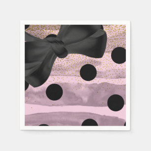 Pink Black & Gold Polka Dots Chic Bow Glam Party Serviette