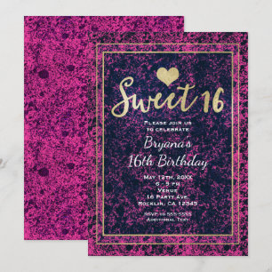 Pink & Black Gold Sweet 16 Moderne Party-Einladung Einladung