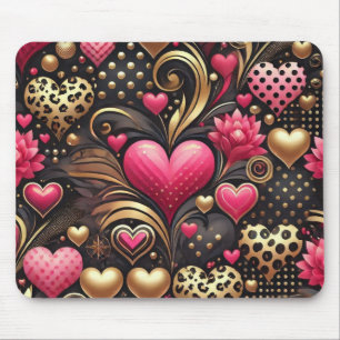 PINK BLACK GOLD VALENTINE LIEBE HERZEN MOUSEPAD