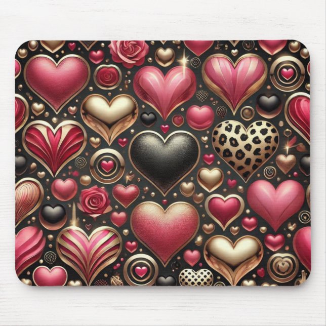 PINK BLACK GOLD VALENTINE LIEBE HERZEN MOUSEPAD (Vorne)