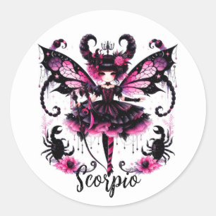 Pink Black Gothic Fairy Scorpio Astrologie Zodiac Runder Aufkleber