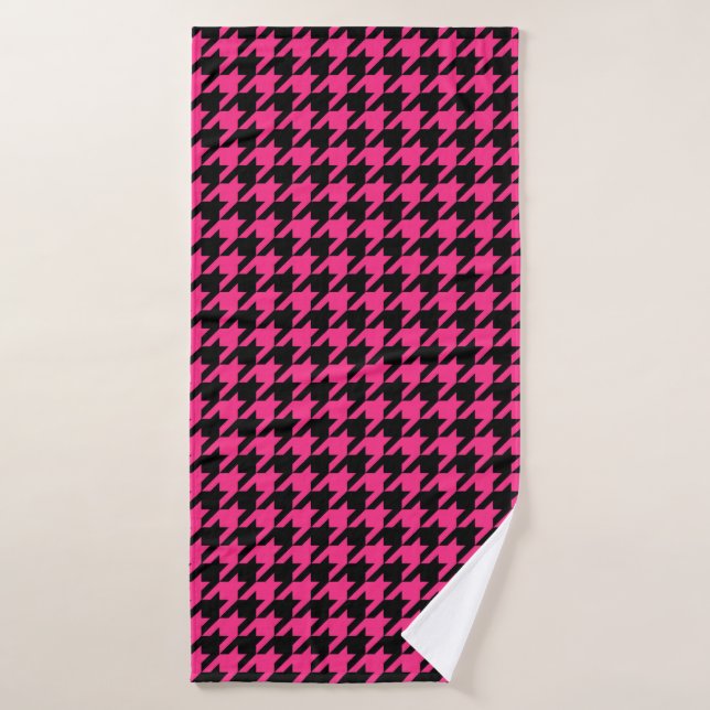 Pink Black Hahnentrittmuster Karo Badehandtuch (Badehandtuch)