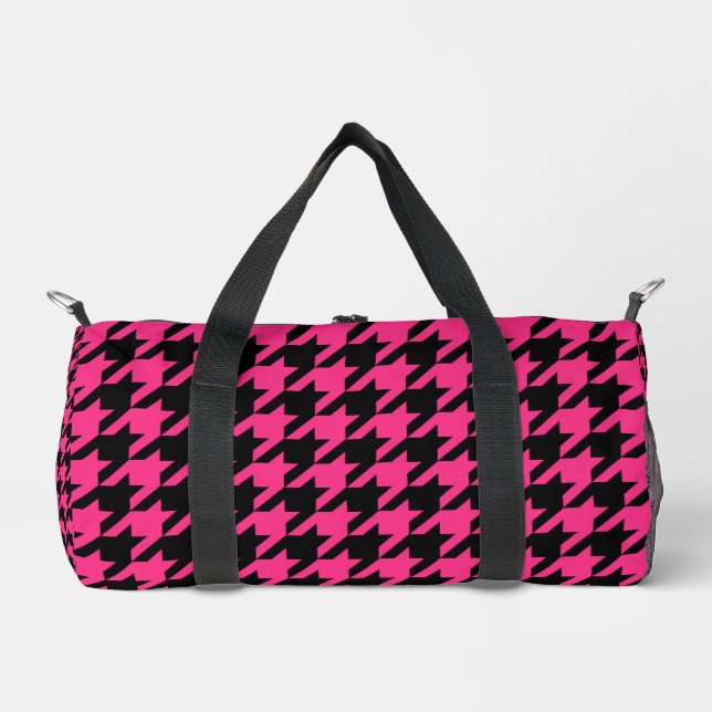 Pink Black Hahnentrittmuster Karo Duffle Bag (Vorderseite)