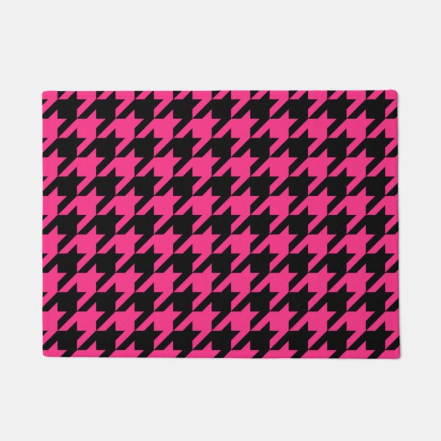 Pink Black Hahnentrittmuster Karo Fußmatte (Vorderseite)