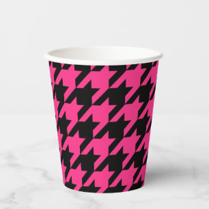 Pink Black Hahnentrittmuster Karo Pappbecher