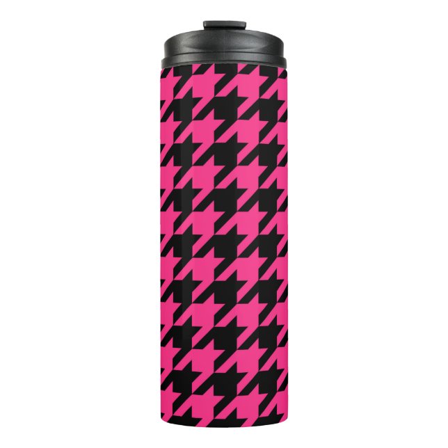 Pink Black Hahnentrittmuster Karo Thermosbecher (Vorderseite)