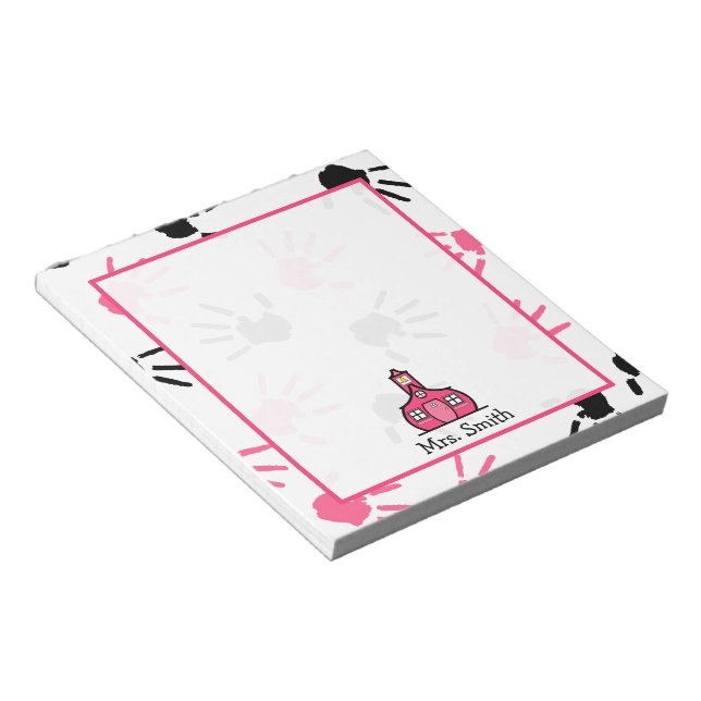 Pink & Black Handprints Teacher Editor Notizblock (angewinkelt)