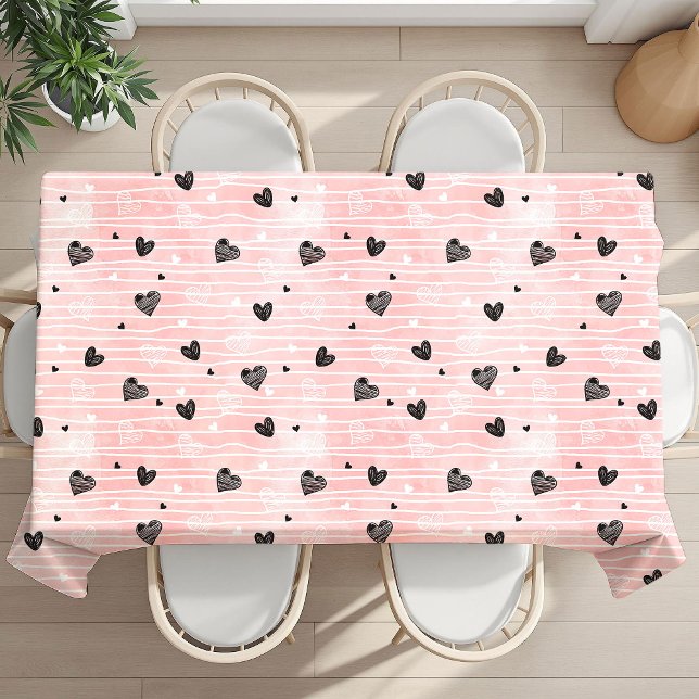 Pink Black Hearts Custom Name Cute I Love You Gift Tischdecke (Pink Black Hearts Custom Name Cute I Love You Tablecloth)