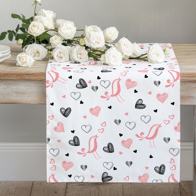 Pink Black Hearts Cute Love You Gift Table Runner Großer Tischläufer (Pink Black Hearts Cute I Love You Gift Table Runner)