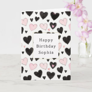 Pink Black Hearts Geburtstag Karte