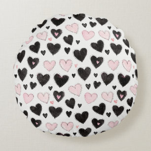 Pink Black Hearts Geburtstag Rundes Kissen