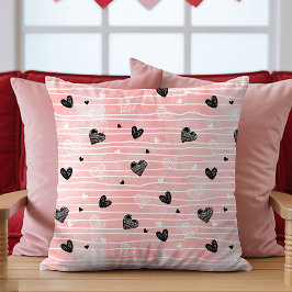 Pink Black Hearts Sketch Pillow Best Valentine’s  Kissen