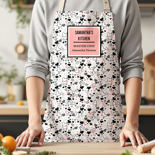 Pink Black Hearts Sketch Romantic Valentine Gift  Schürze (Pink Black Hearts Sketch Romantic Valentine Gift Apron)