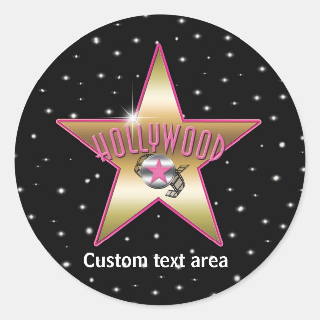 Pink Black Hollywood Gold Star Party Sticker (Vorderseite)