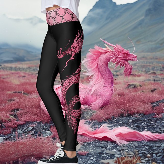 Pink Black Iridescent Scales Chinesischer Drache Leggings (Von Creator hochgeladen)