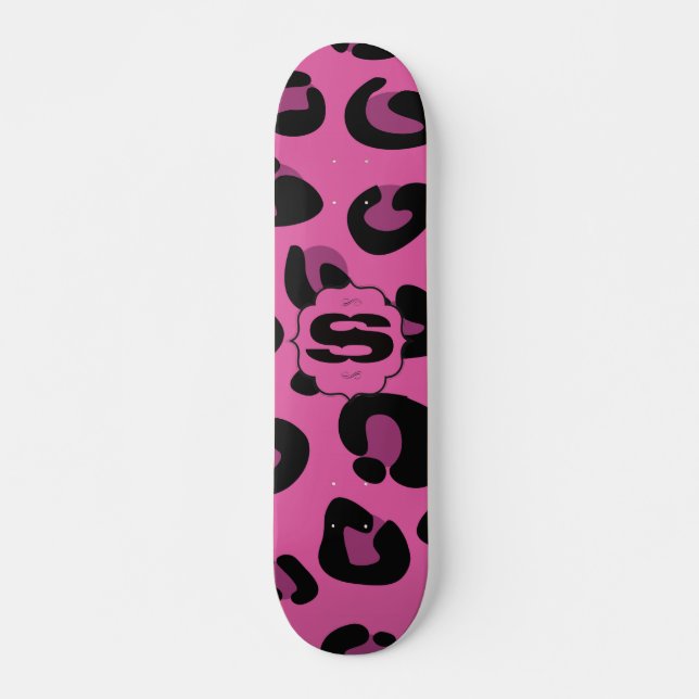 Pink Black Leopard Cheetah Old School Skateboard (Vorne)