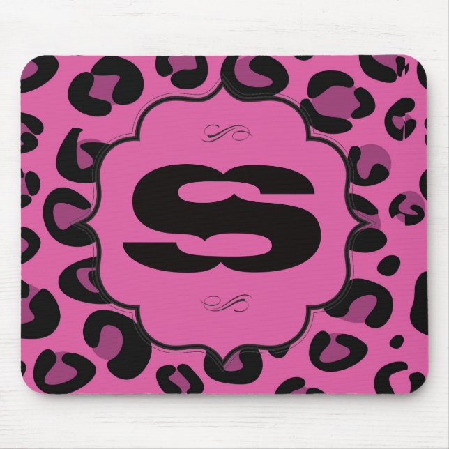 Pink Black Leopard Cheetah Personalisiert Mousepad (Vorne)