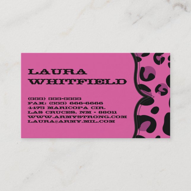 Pink Black Leopard Cheetah Print Business Card Visitenkarte (Vorderseite)