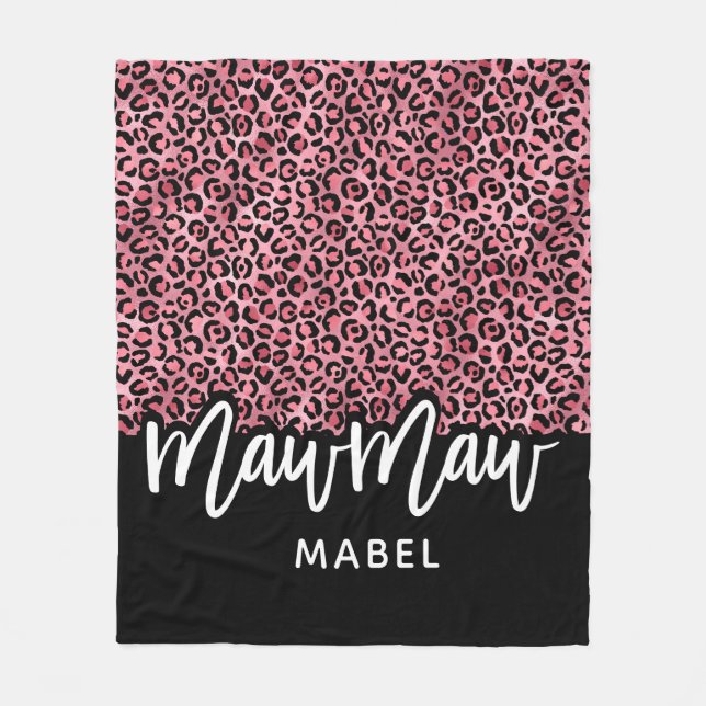 Pink & Black Leopard MawMaw Personalisiert Throw Fleecedecke (Vorderseite)