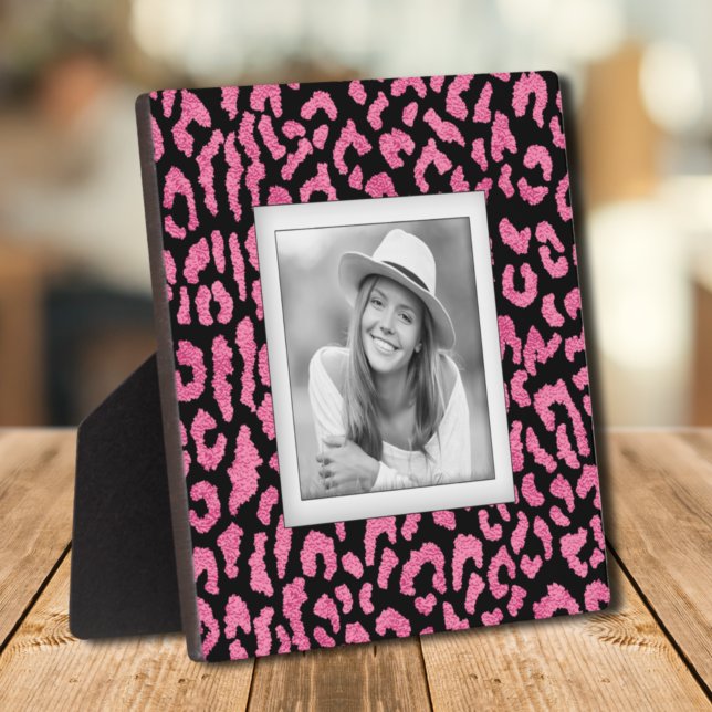 Pink Black Leopard Muster Frameless Foto Easel Fotoplatte (Pink Black Leopard Pattern Frameless Photo Easel Plaque)