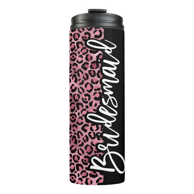 Pink & Black Leopard Print Bridesmaid Bachelorette Thermosbecher (Vorderseite)