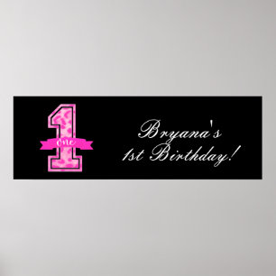 Pink & Black Leopard Print Ein 1. Geburtstagsfeier Poster