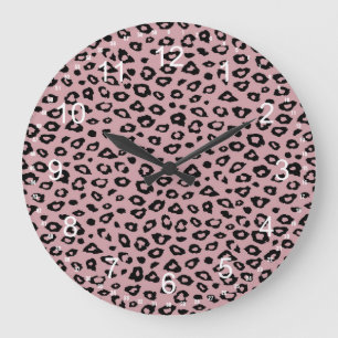 Pink Black Leopard Print Große Wanduhr