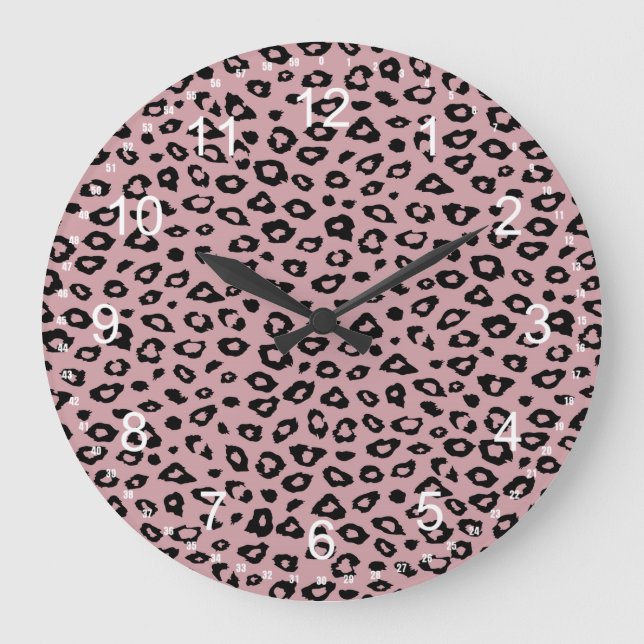 Pink Black Leopard Print Große Wanduhr (Vorderseite)