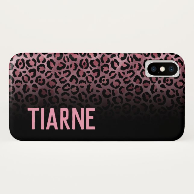 Pink & Black Leopard Print Individuelle Name Case  (Rückseite (Horizontal))