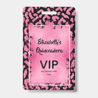 Pink Black Leopard Quinceañera Einladen VIP Pass Ausweis