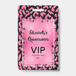 Pink Black Leopard Quinceañera Einladen VIP Pass Ausweis