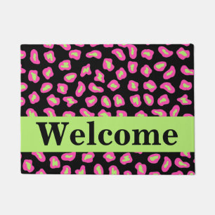 Pink Black Lime Green Leopard Skin Willkommen Fußmatte