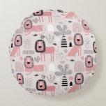 Pink Black Lions Boho Rainbows Modern Rundes Kissen<br><div class="desc">Niedliche moderne rosa und schwarz schlichte Löwen und Regenbogen. So einfach und süß. Ideal für Kinderzimmer mit kleinen Kindern.</div>