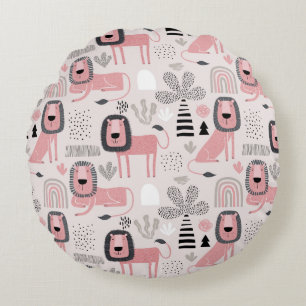 Pink Black Lions Boho Rainbows Modern Rundes Kissen