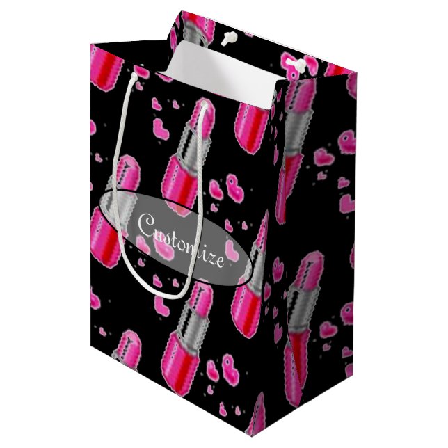 Pink & Black Lipstick Lover Geschenktasche Mittlere Geschenktüte (Vorderseite Schrägansicht)