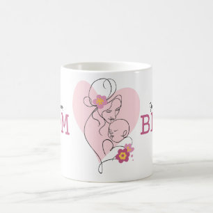 Pink Black Mama und Baby Line Art Mother Day Tasse