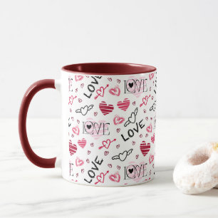 Pink Black Marroon Hearon Liebe Pattern Tasse