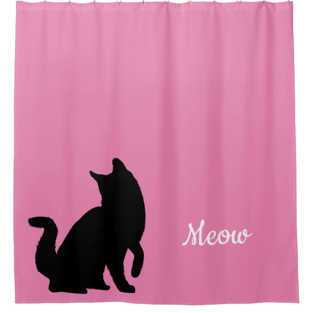 Pink Black Meow Cat Duschvorhang (Vorderseite)