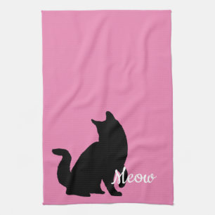 Pink Black Meow Cat Geschirrtuch
