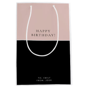 Pink Black Modern Birthday Mittlere Geschenktüte