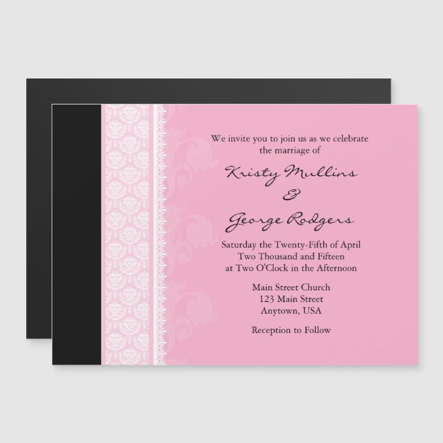 Pink Black Modern Magnetic Wedding Einladung (Vorne/Hinten)