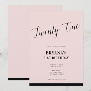 Pink & Black Modern Minimal Script 21 Einundzwanzi Einladung