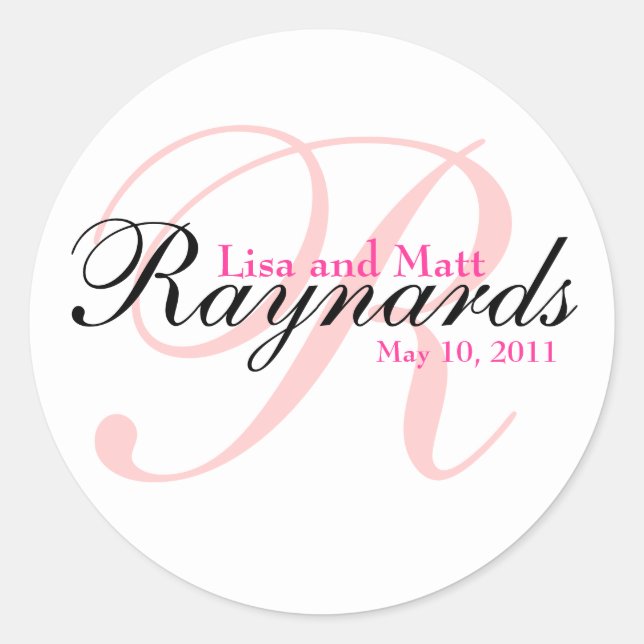 Pink Black Monogram Runder Aufkleber (Vorderseite)
