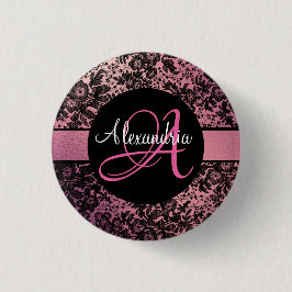 Pink Black Moody Floral Personalisiert Button