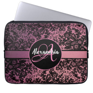 Pink Black Moody Floral Personalisiert Laptopschutzhülle