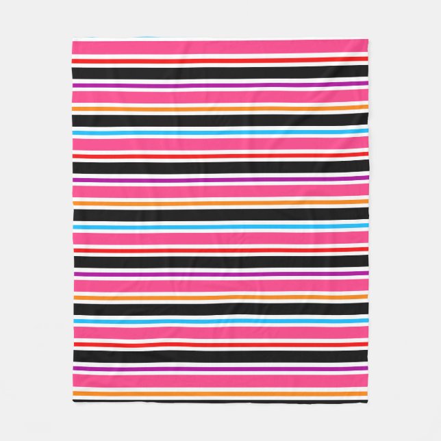 Pink Black Multi-Colors Stripes Fleecedecke (Vorderseite)