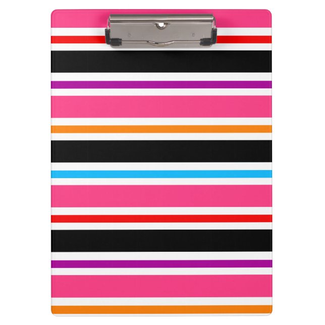 Pink Black Multi-Colors Stripes Klemmbrett (Vorderseite)