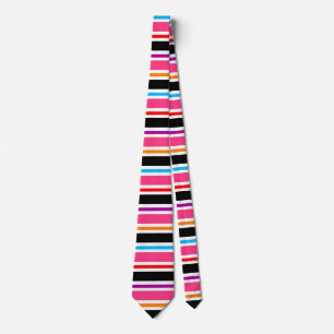 Pink Black Multi-Colors Stripes Krawatte