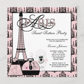 Pink Black Paris Chandelier 16 . Geburtstag Party Einladung