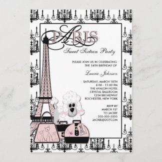 Pink Black Paris Chandelier 16 . Geburtstag Party Einladung